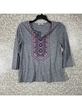 Skies Are Blue Embroidered Front Boho Peasant Top - Size Small - Cottage Core